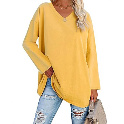 Women's loose long sleeve fashion V-neck knit top