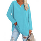 Women's loose long sleeve fashion V-neck knit top