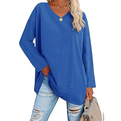 Women's loose long sleeve fashion V-neck knit top