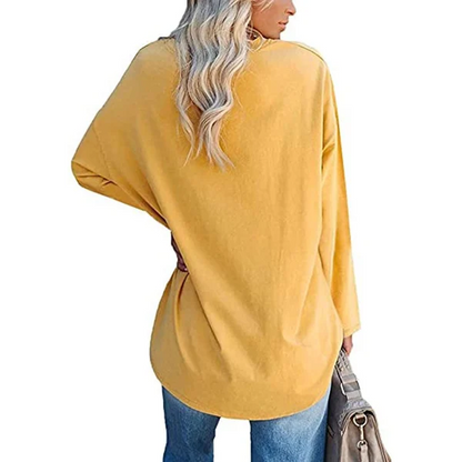 Women's loose long sleeve fashion V-neck knit top