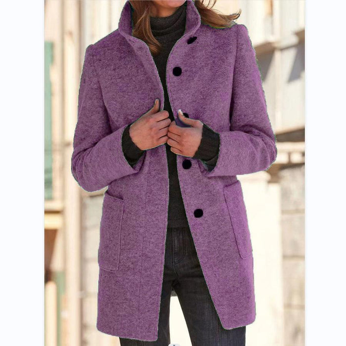 Vintage Buttoned Stand-Up Collar Sweater Jacket