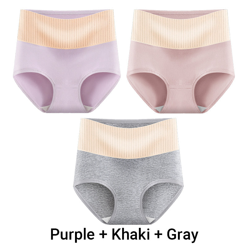 （3pcs） Women's High Waisted Breathable Antibacterial Soft Underwear