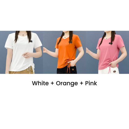 Women's Fashion V-Neck Drawstring Ruched Short Sleeve Top