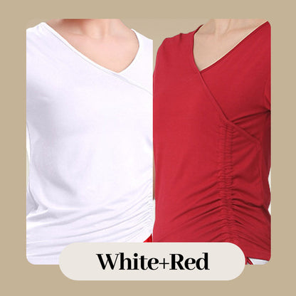 Women's Drawstring V-Neck Short Sleeve Top