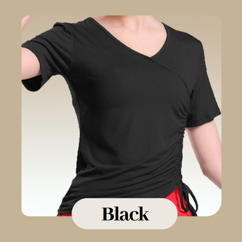 Women's Drawstring V-Neck Short Sleeve Top